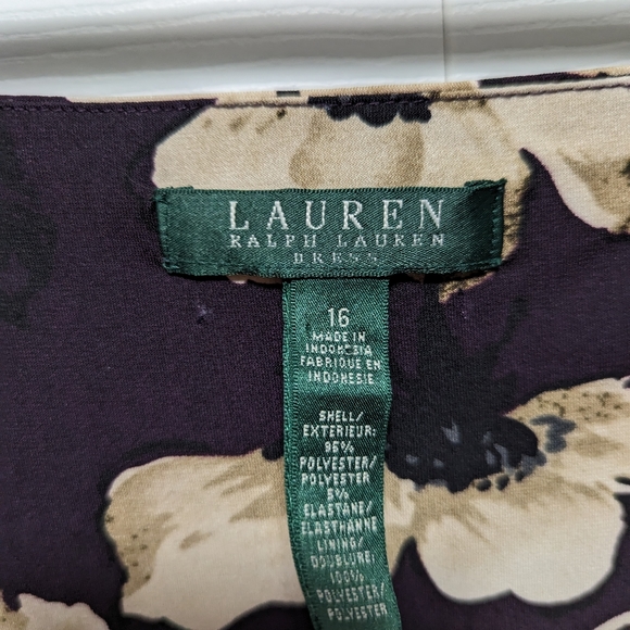 Lauren Ralph Purple Floral Sleeveless Ruched Dress Women’s Size 16 - Picture 3 of 5